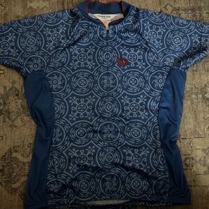 O Pearl Izumi Blue Patterned Cycling Jersey Sz LARGE cyclist bike Hawaiian print